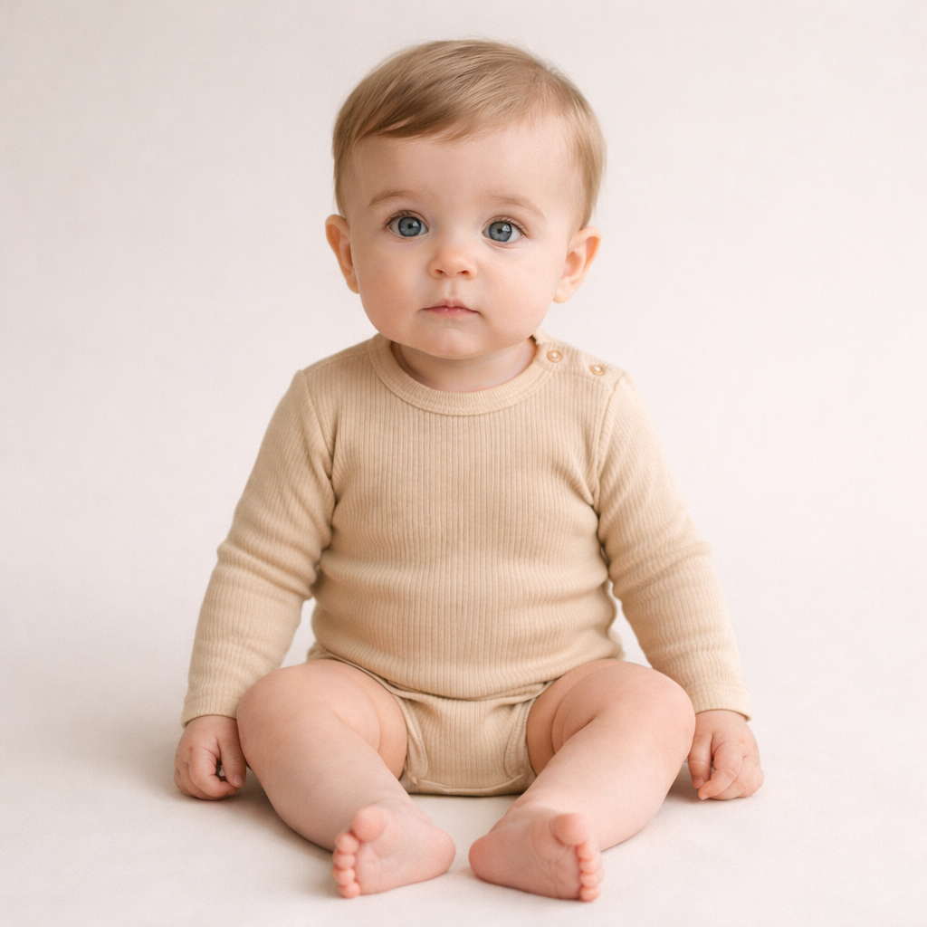 Ribstrikket langærmet babybluse