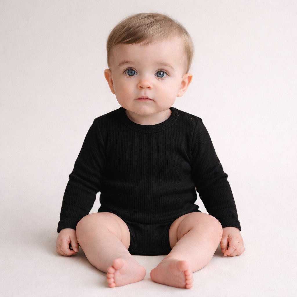 Ribstrikket langærmet babybluse