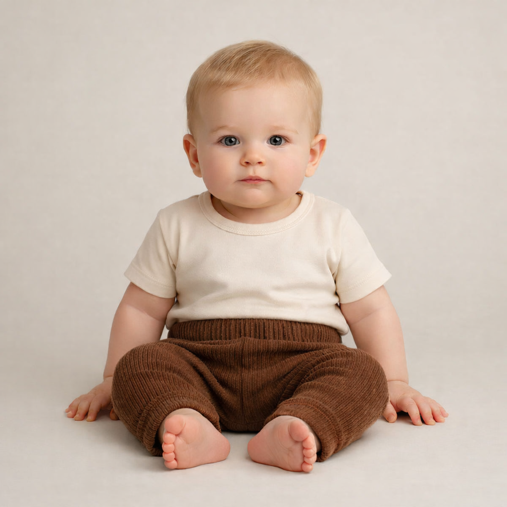 Ribstrikkede babybukser