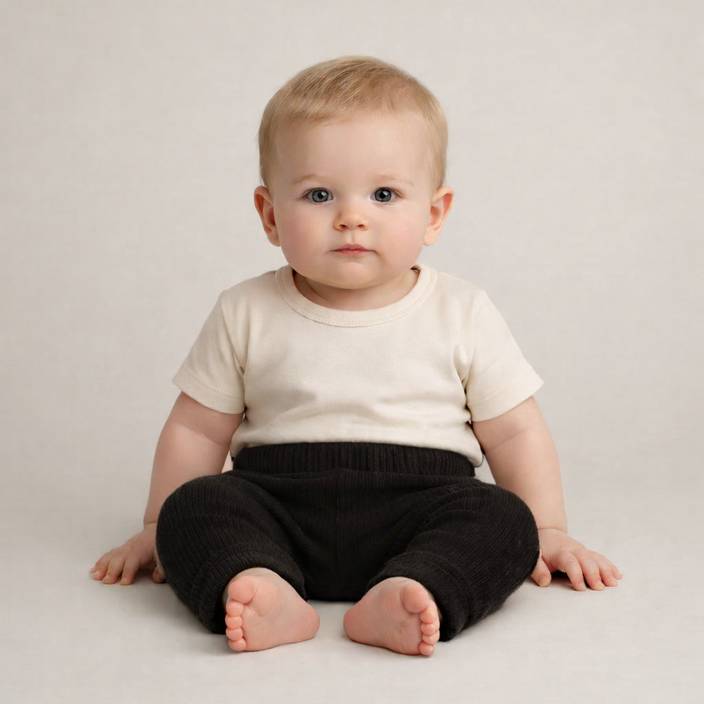 Ribstrikkede babybukser