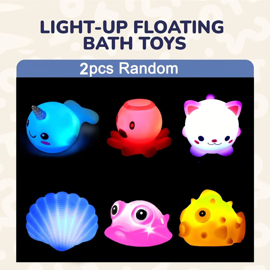 Light-up bath toy set with glittering floating sea animals