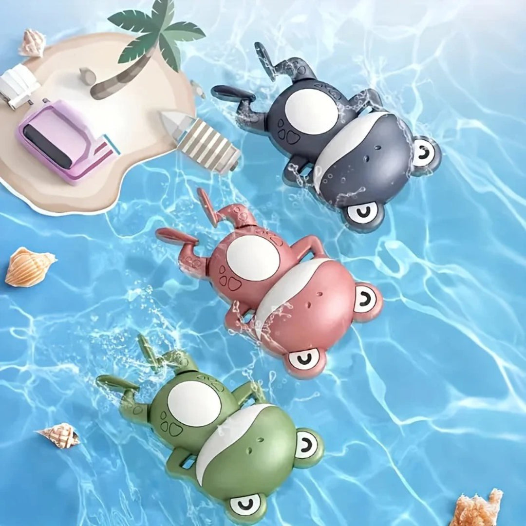 Frog-shaped bath toy in non-toxic plastic