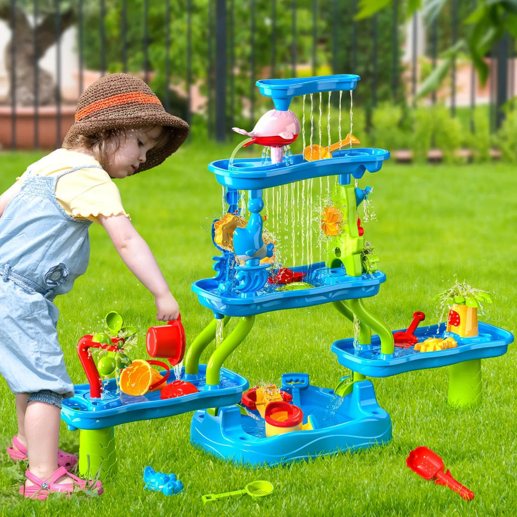 Sand and water play table activity table with four levels for outdoor play