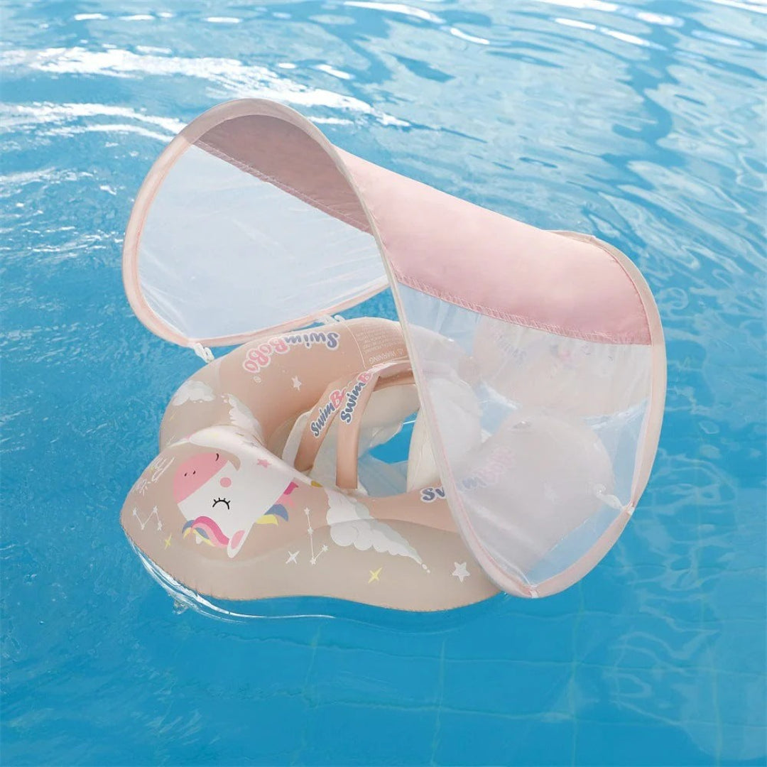 Infant swimming ring with sun canopy