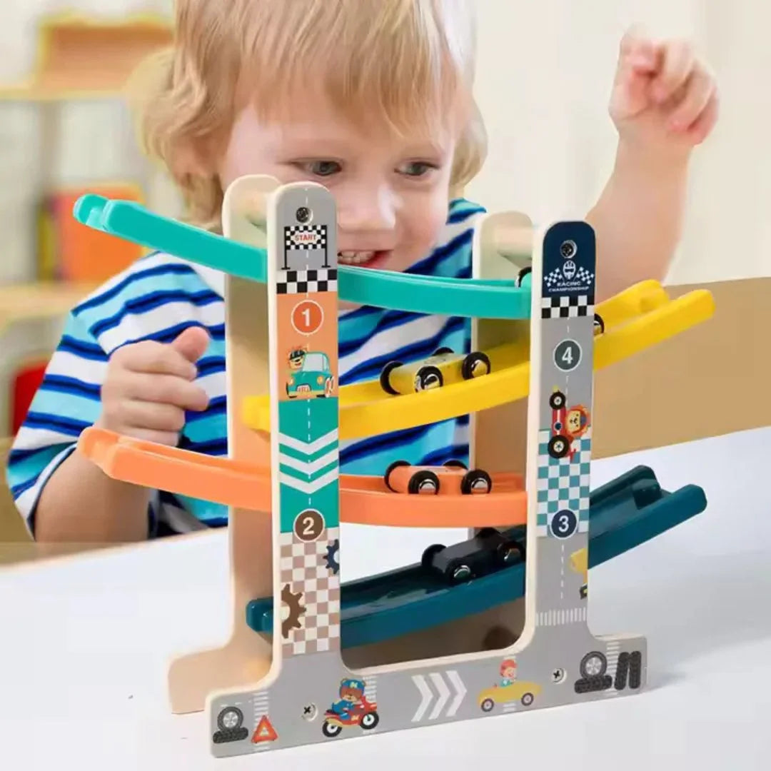 Wooden car ramp roller toy for toddlers