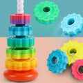 Rotating stacking tower with colorful building blocks