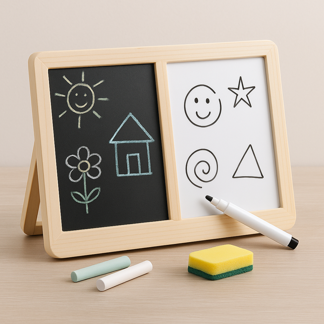 Double-sided chalk and whiteboard drawing board for toddlers