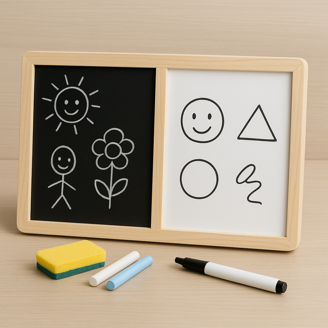 Double-sided chalk and whiteboard drawing board for toddlers
