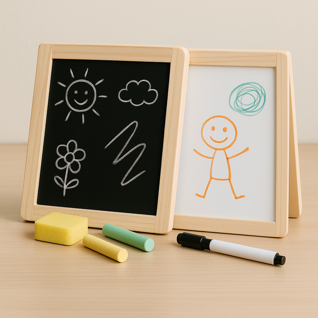 Double-sided chalk and whiteboard drawing board for toddlers