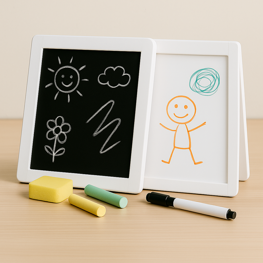 Double-sided chalk and whiteboard drawing board for toddlers