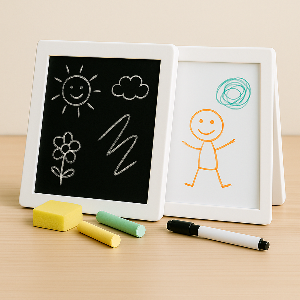 Double-sided chalk and whiteboard drawing board for toddlers