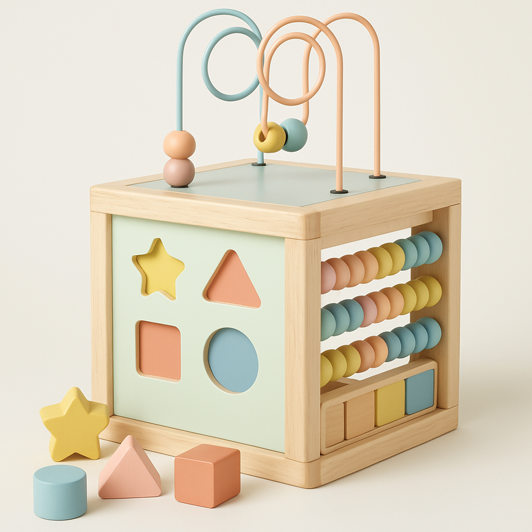 Wooden activity cube for children learning block