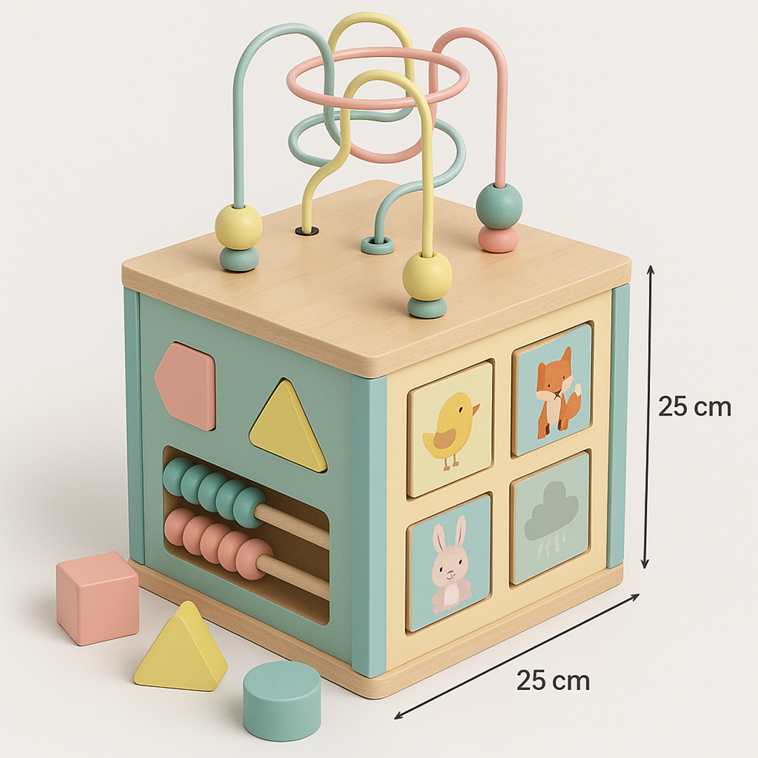 Wooden activity cube for children learning block