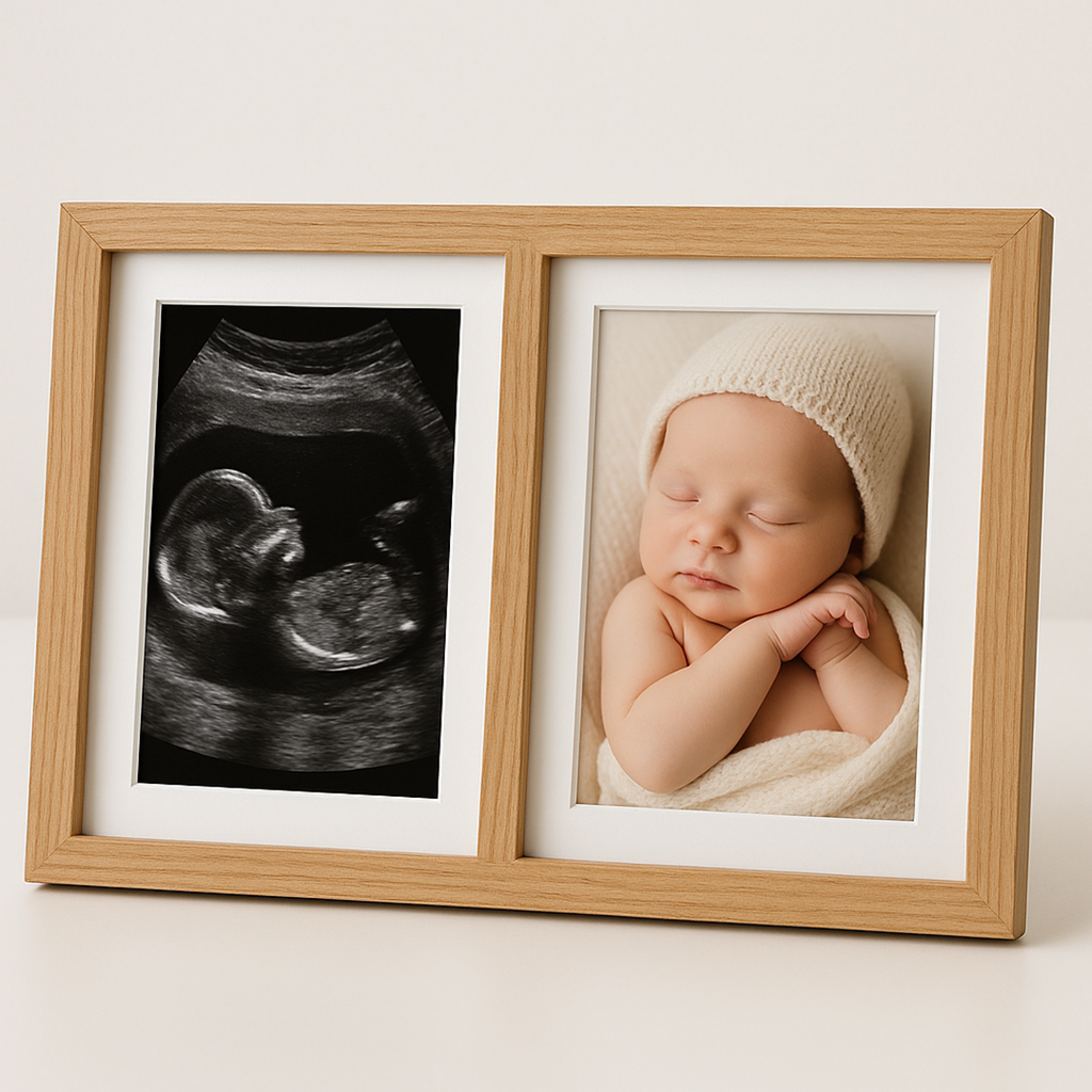 Double photo frame for baby memories of newborn and first year