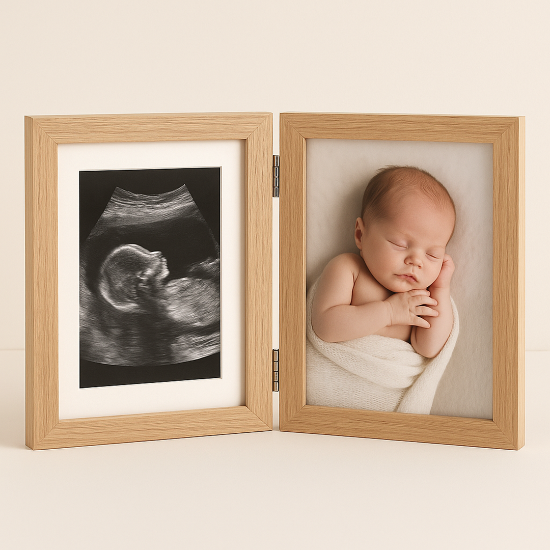 Double photo frame for baby memories of newborn and first year