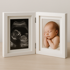 Double photo frame for baby memories of newborn and first year