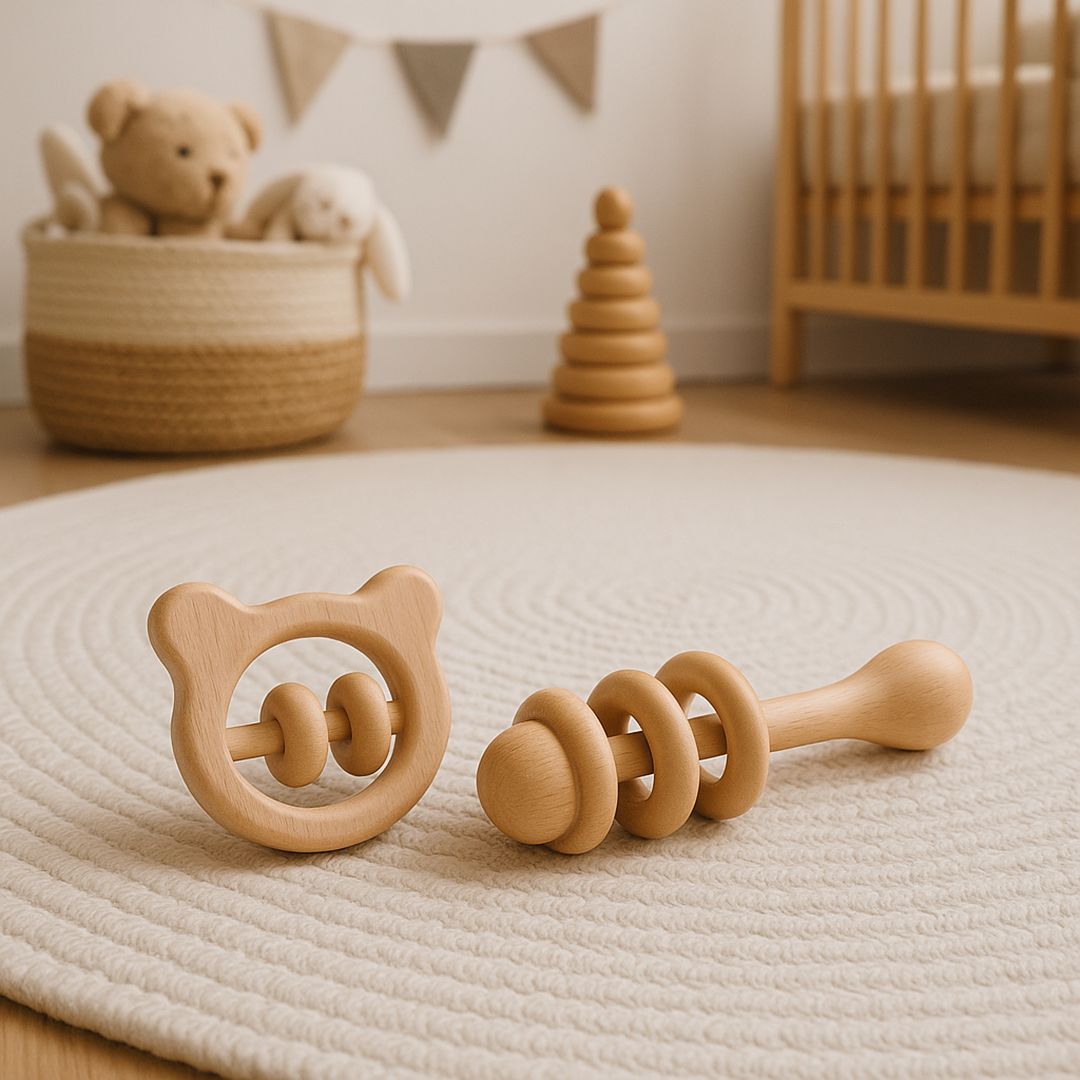 2-piece wooden rattle set for baby