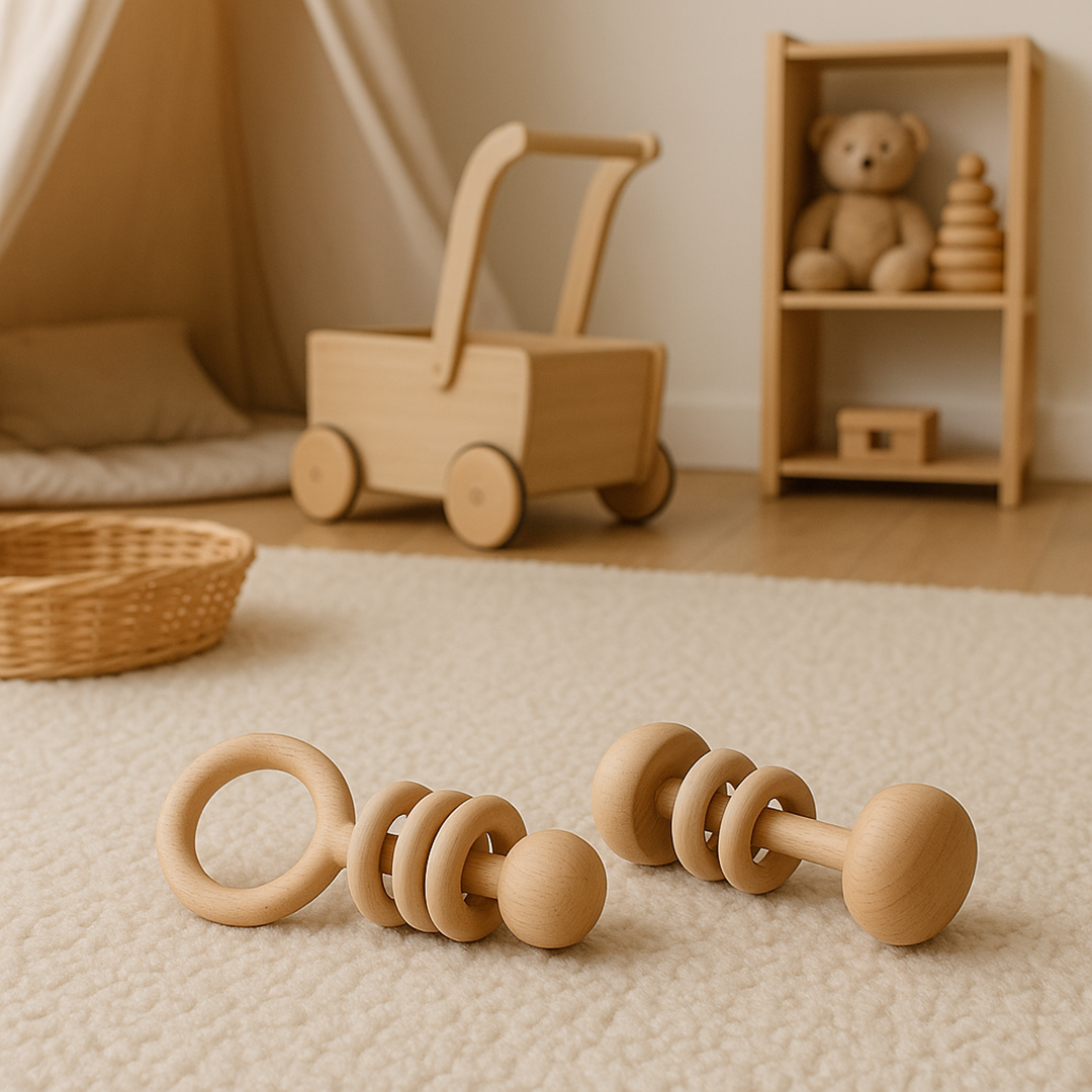 2-piece wooden rattle set for baby