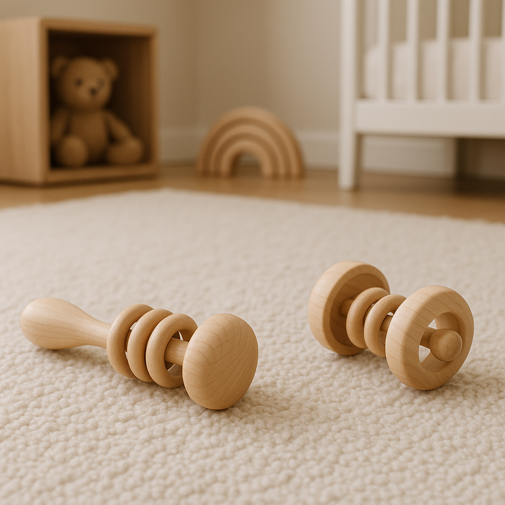 2-piece wooden rattle set for baby