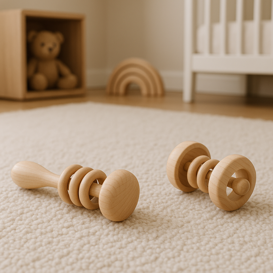 2-piece wooden rattle set for baby