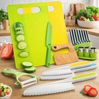 Kids' kitchen set with safe cutting toys and accessories