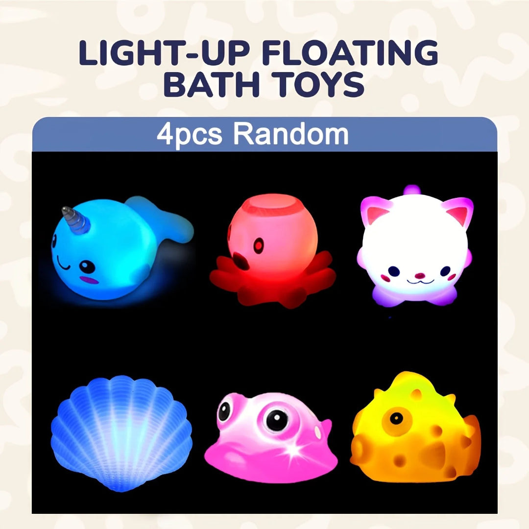 Light-up bath toy set with glittering floating sea animals