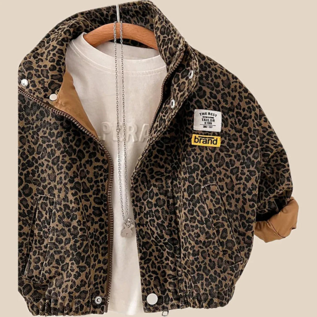 Brown cotton jacket with panther print