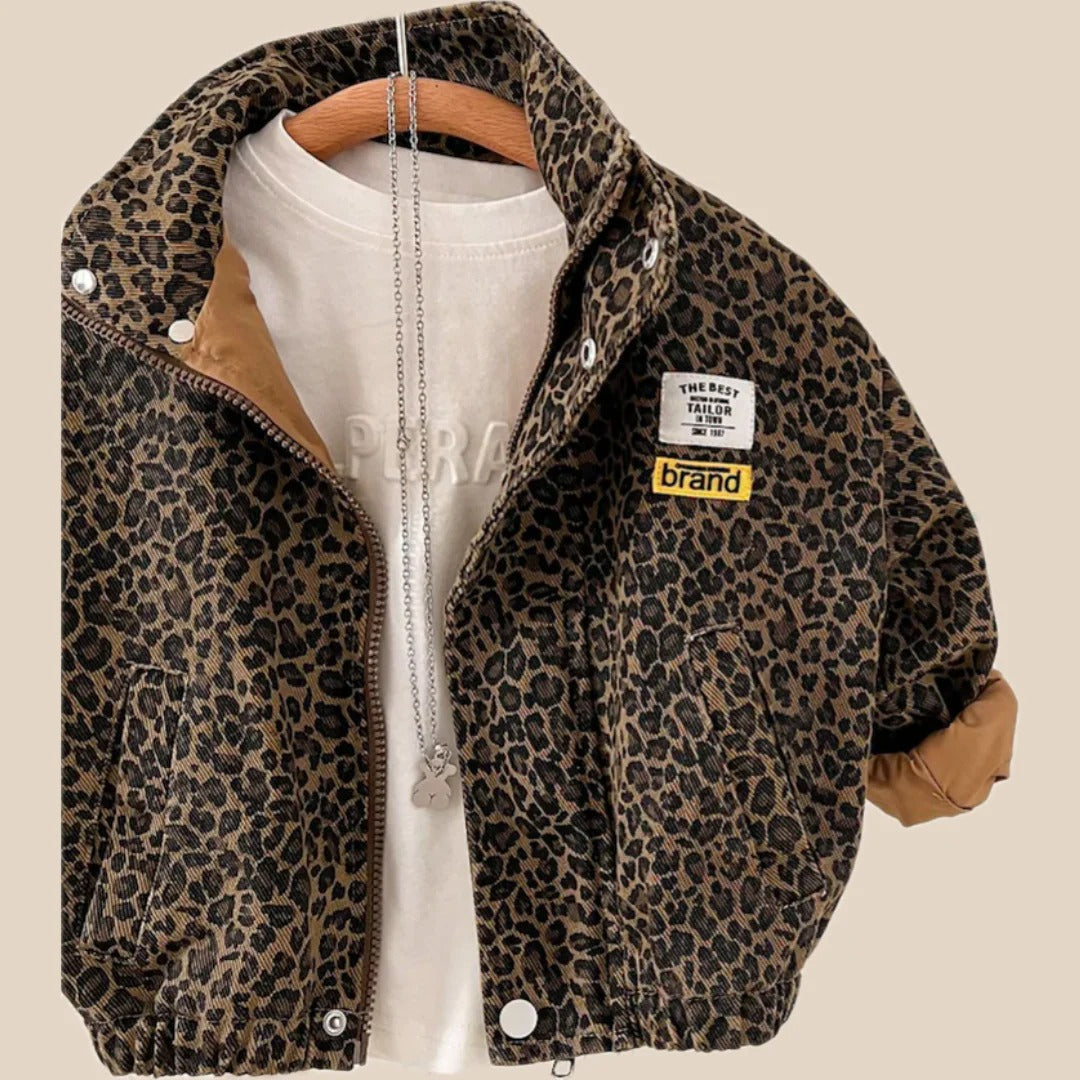 Brown cotton jacket with panther print