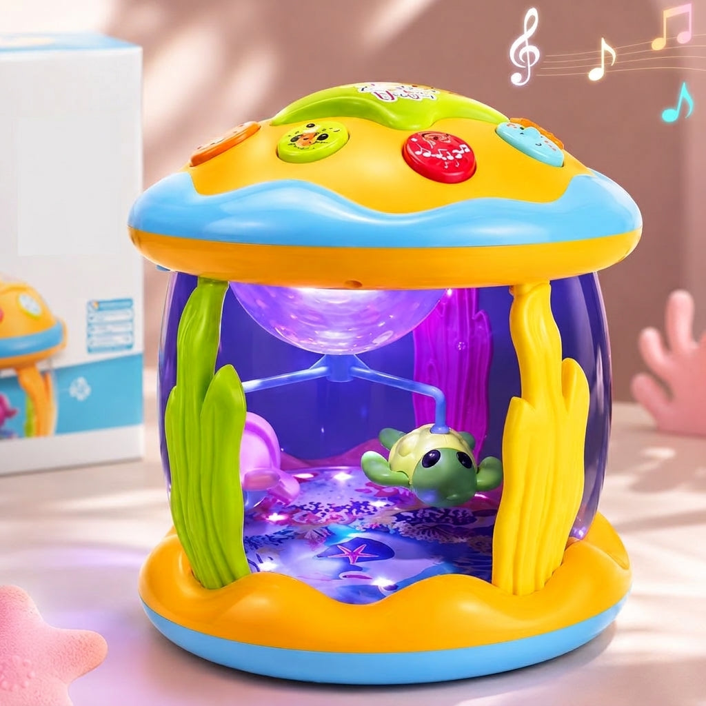 Underwater projection tummy time toy lit up, blue