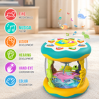 Underwater projection tummy time toy development benefits, teal