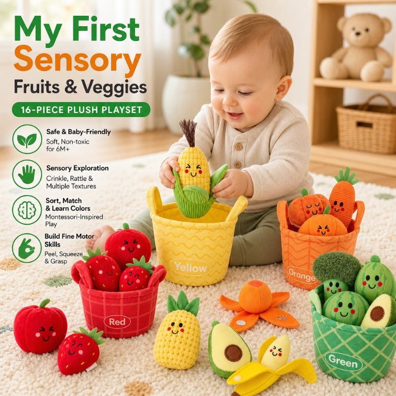 16-Piece Sensory Fruit & Vegetable Sorting Set