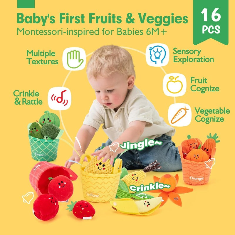 16-Piece Sensory Fruit & Vegetable Sorting Set