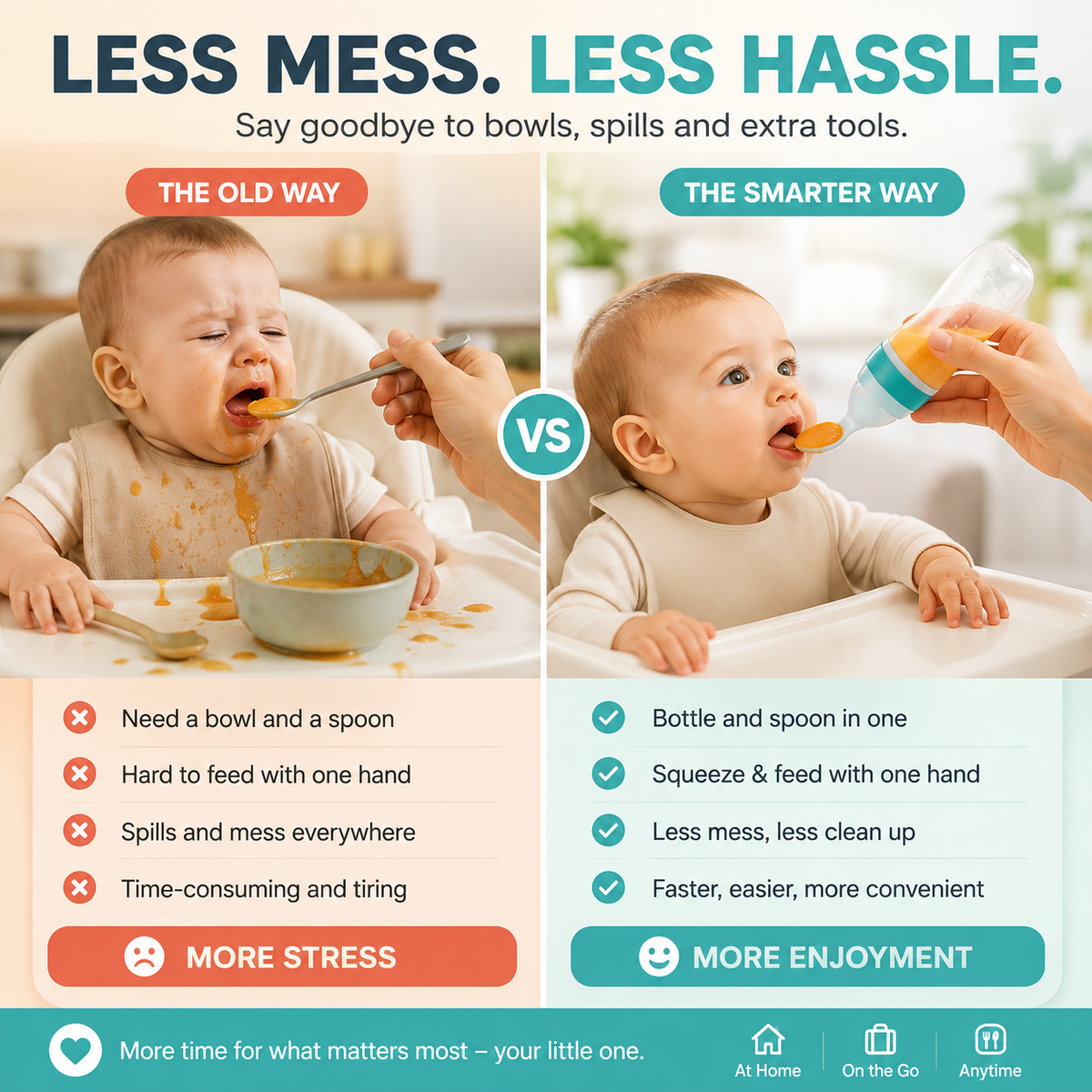 Squeeze and feed baby food feeder
