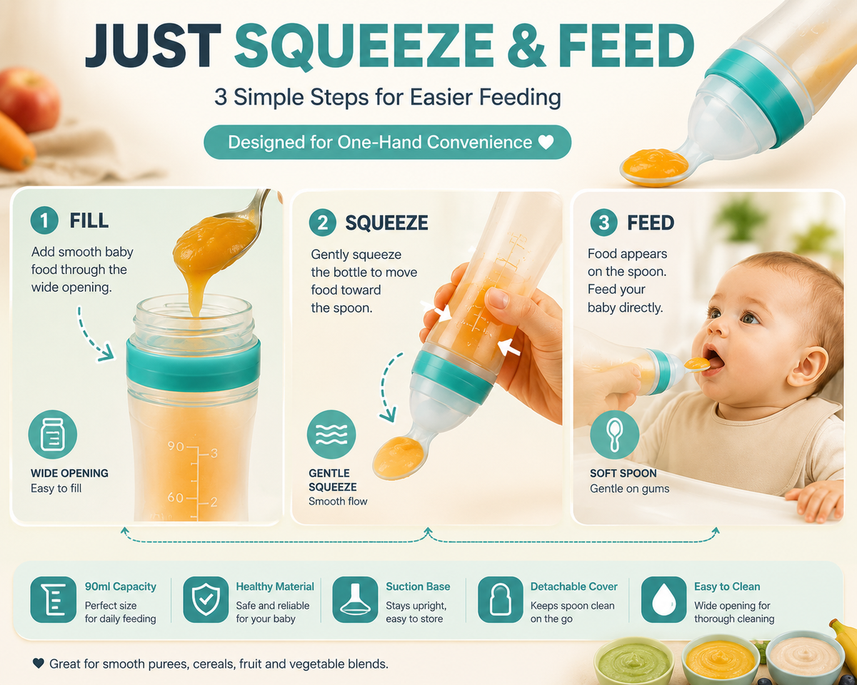 Squeeze and feed baby food feeder