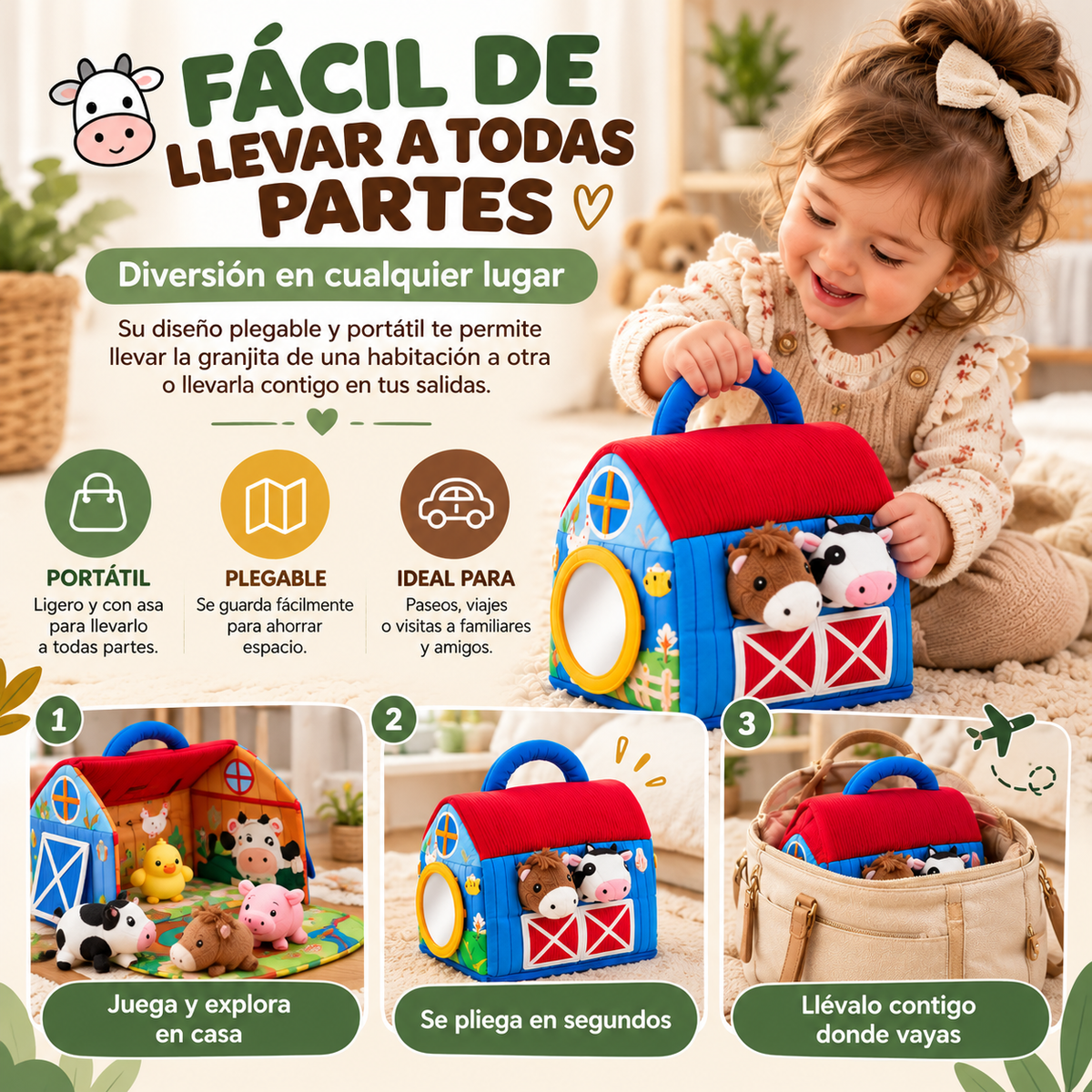 Fold-Out Plush Farm Playset with Sound Animals