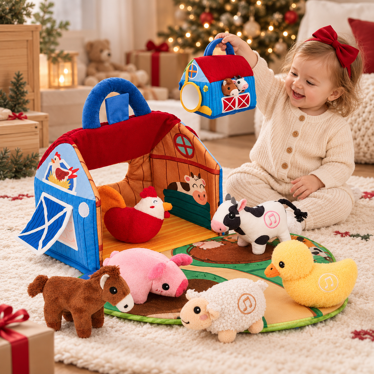 Fold-Out Plush Farm Playset with Sound Animals