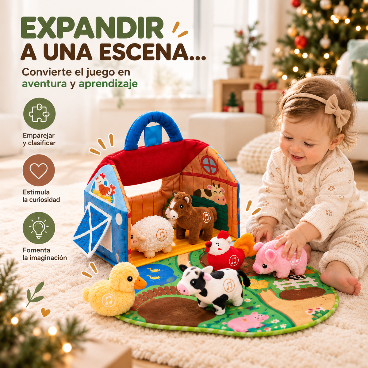 Fold-Out Plush Farm Playset with Sound Animals