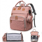 Foldable changing backpack with travel cot