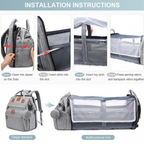Foldable changing backpack with travel cot