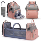 Foldable changing backpack with travel cot