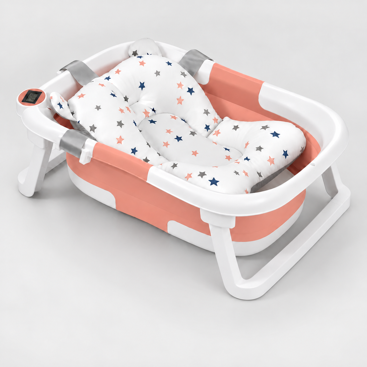 Foldable baby bath with digital thermometer