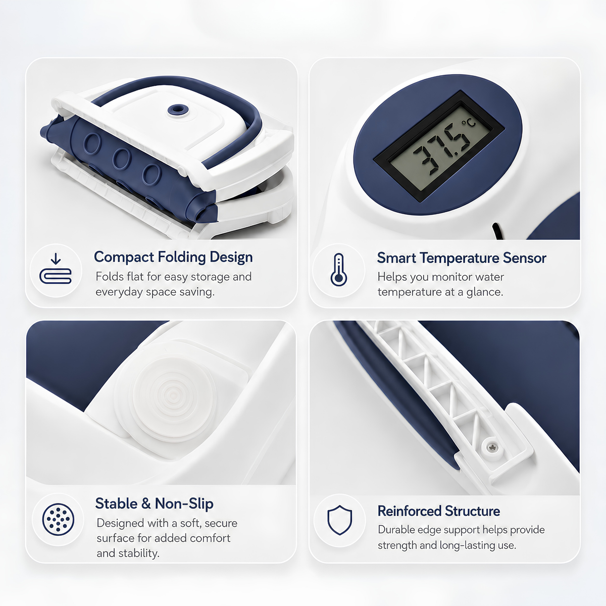 Foldable baby bath with digital thermometer