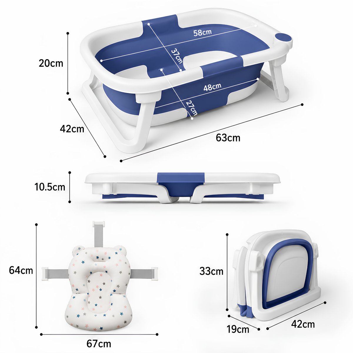 Foldable baby bath with digital thermometer