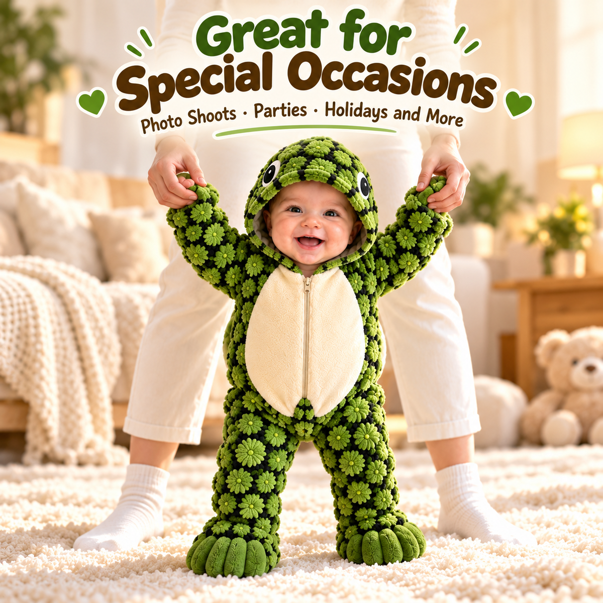 Plush Turtle Hooded Baby Romper