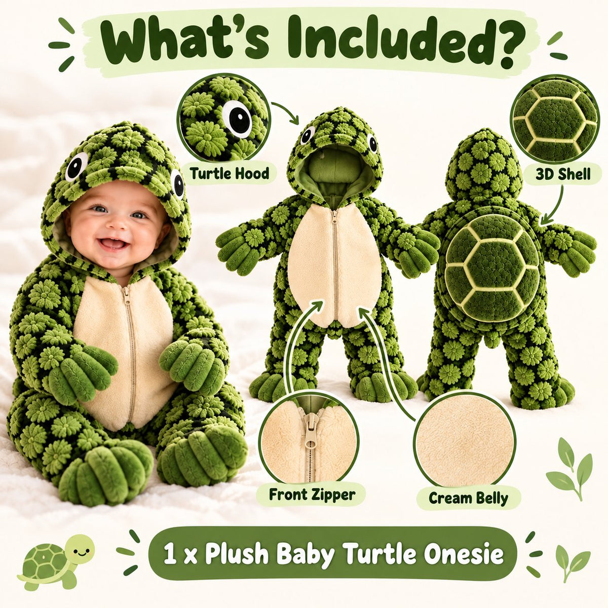 Plush Turtle Hooded Baby Romper