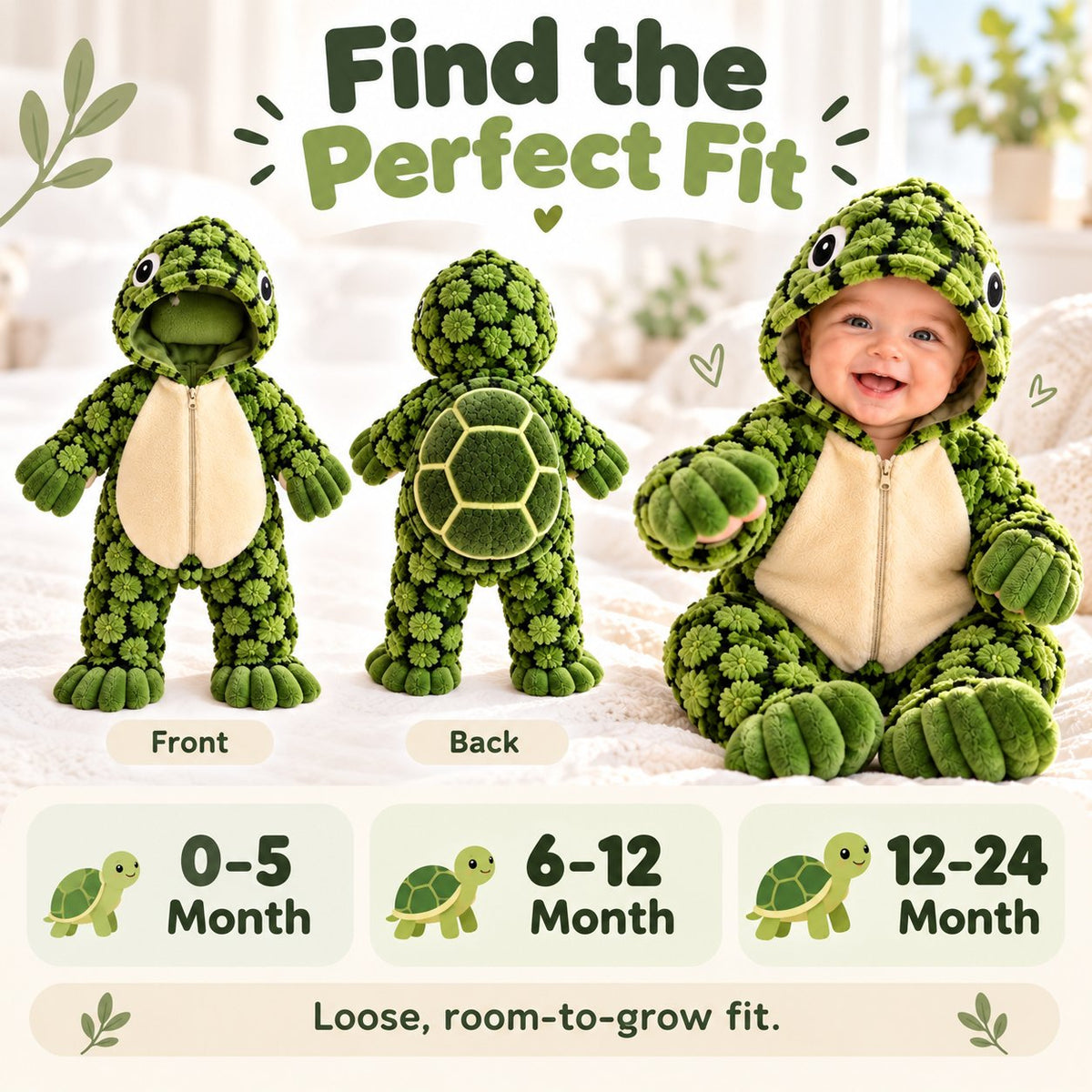 Plush Turtle Hooded Baby Romper