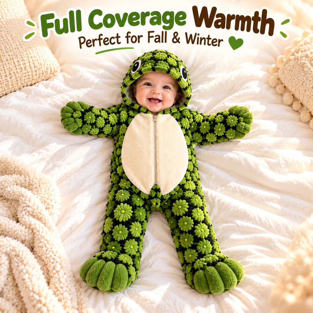 Plush Turtle Hooded Baby Romper