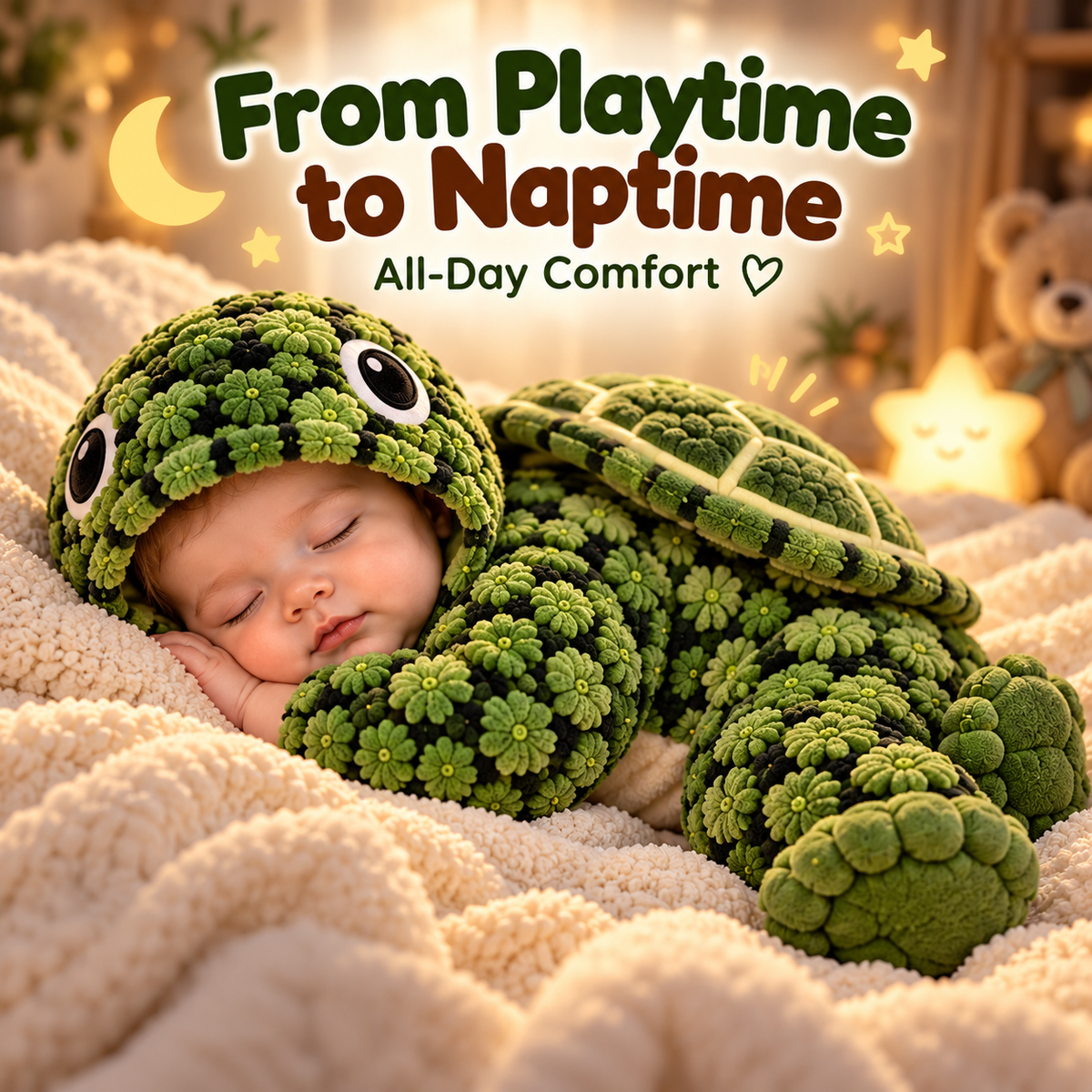 Plush Turtle Hooded Baby Romper