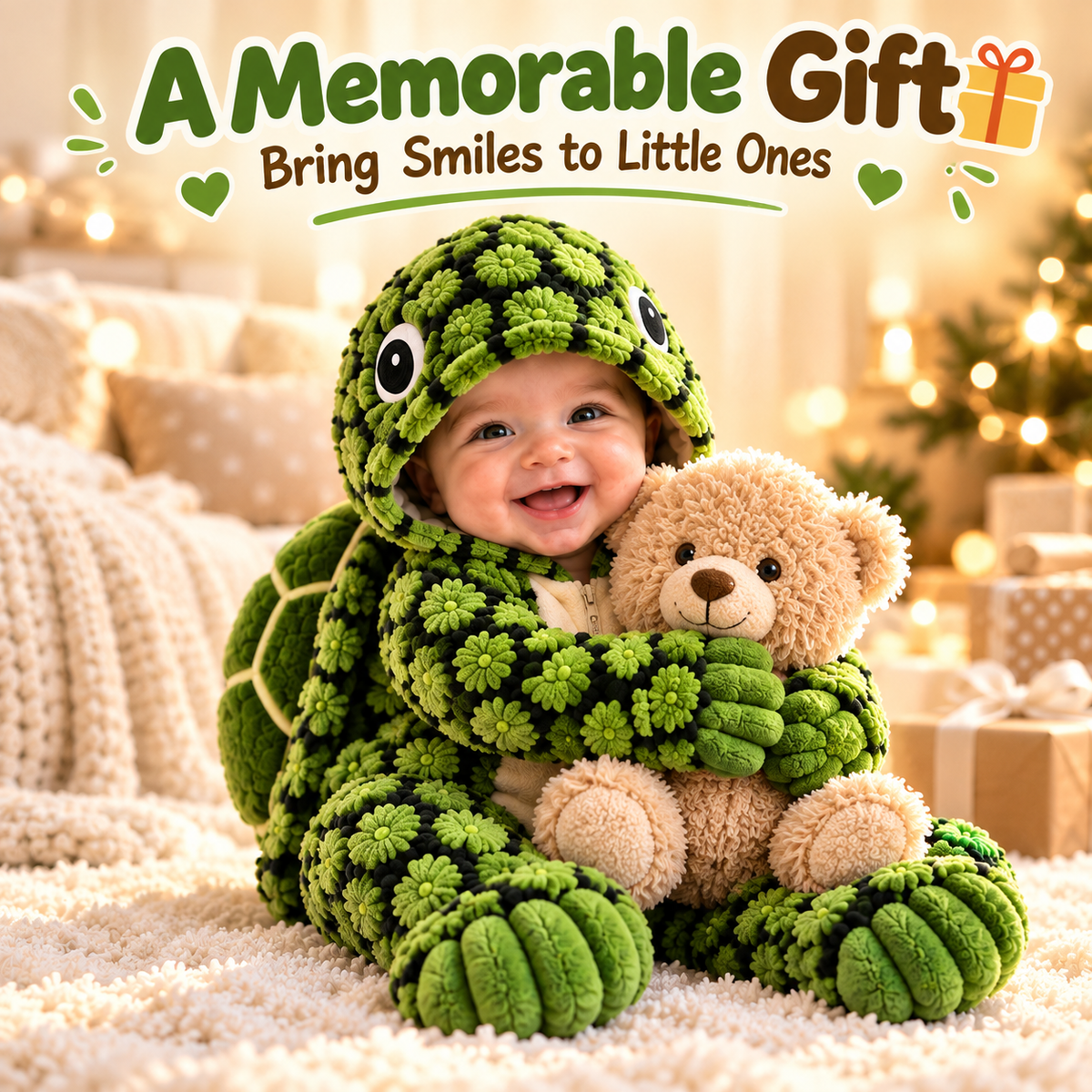 Plush Turtle Hooded Baby Romper
