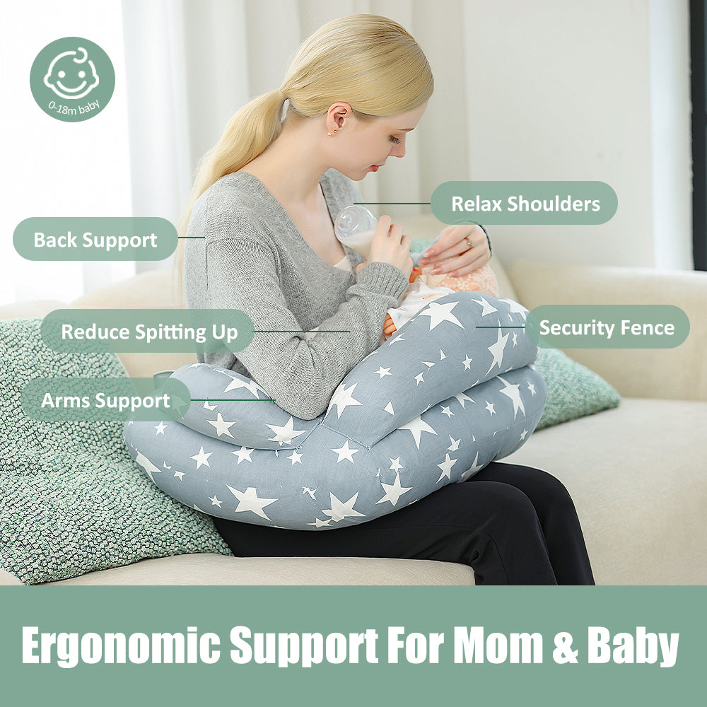 Adjustable nursing pillow with safety fence